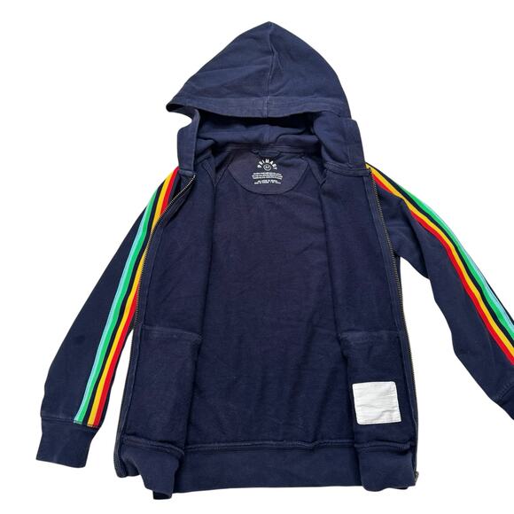 PRIMARY Rainbow Stripe Sleeve Navy Blue Hoodie Sweatshirt Size 6-7 Kids Stretch - Picture 3 of 6